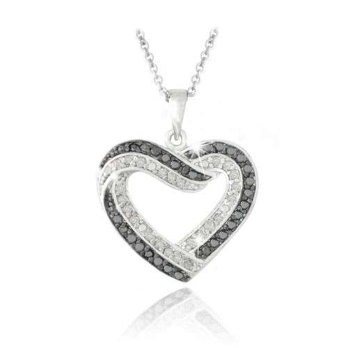 0.50ct TDW Black & White Diamond Open Heart Necklace in Brass black friday deal